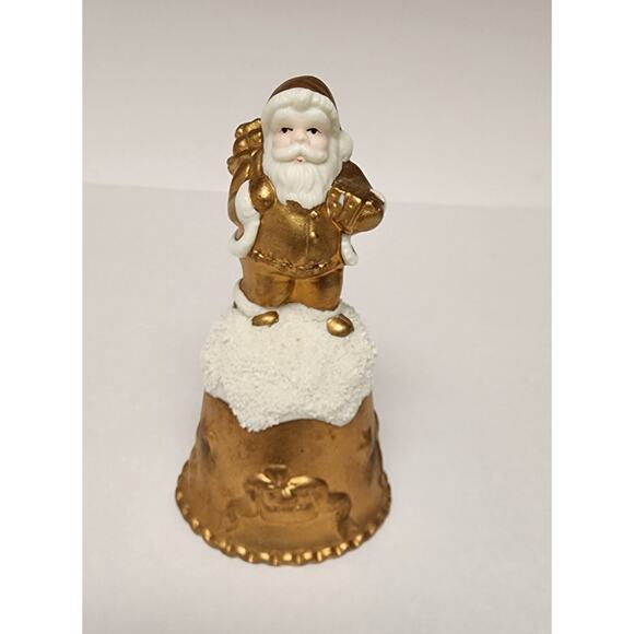 Vintage World Bazaars Inc. Holiday Collection Gold Suited Porcelain Santa Bell - Picture 1 of 10